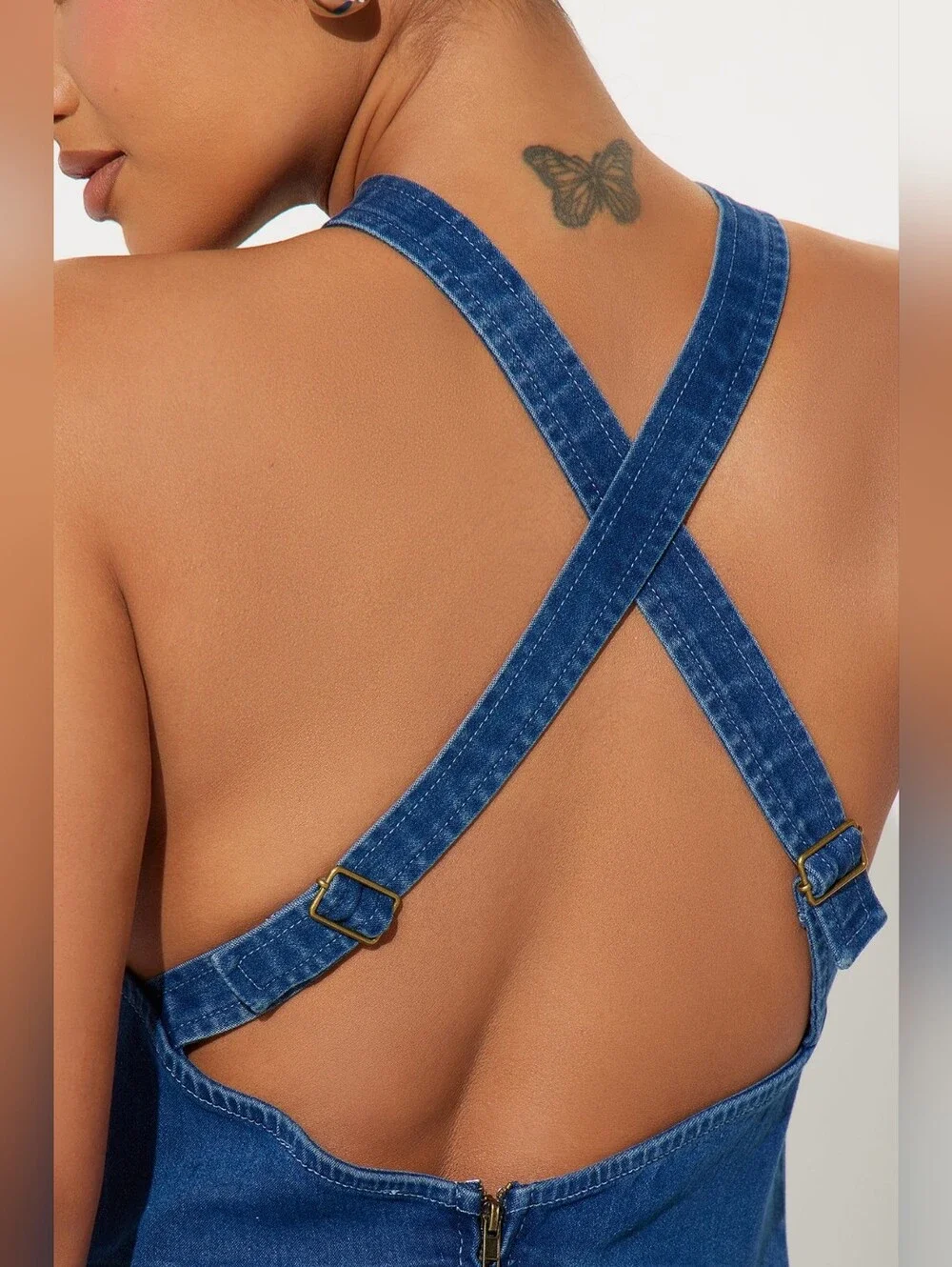 Fashion Nova GIDDY UP Denim Midi Maxi Dress SZ LG - Picture 3 of 9